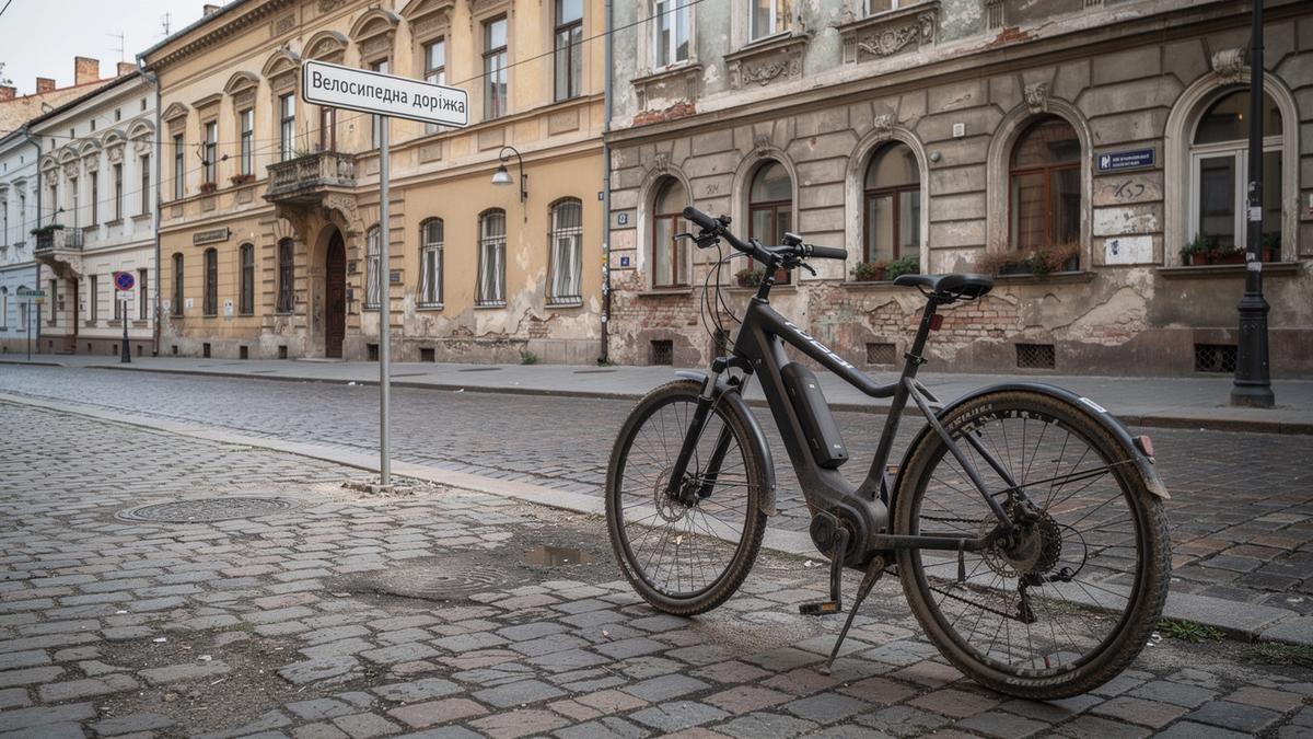 Electric bicycle on a shared path in Lviv old town