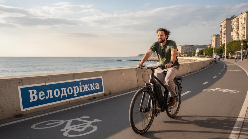 E-bike on the seafront cycle lane near Arcadia in Odesa